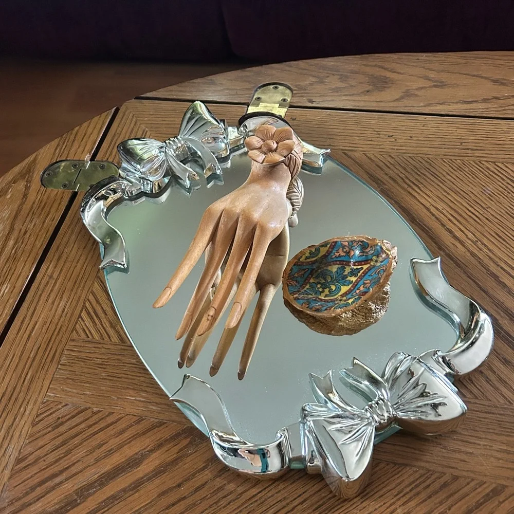 Vintage Silver Bow Vanity Mirror
